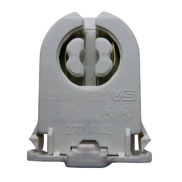 Патрон VS 27700 G13 сквозной боковые защёлки со стопором, высота оси 23мм, для ламп T8/T12