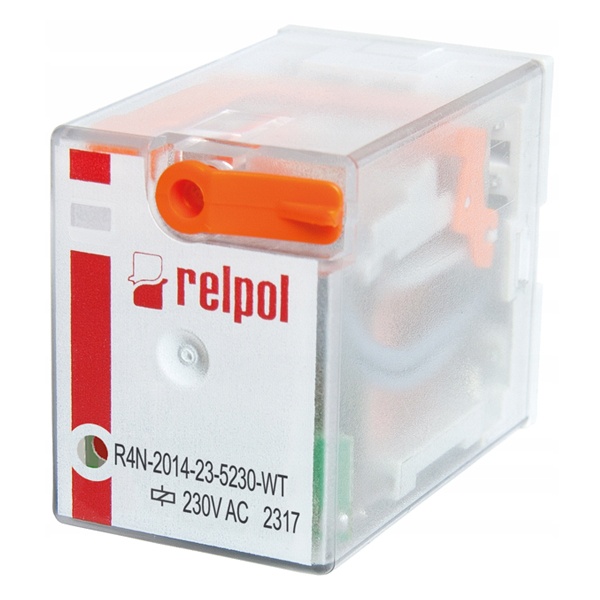 Реле Relpol R4N-2014-23-5230-WTL 6A 4CO AgNi 230В AC кнопка тест, механический индикатор LED IP40