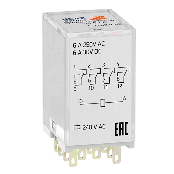 Реле промежуточное КЭАЗ G RP55-34-24D-6-CO/LD 4НО/НЗ 6А 24DC LED, диод
