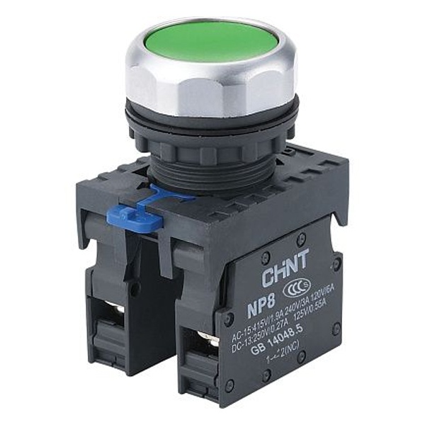 Кнопка управления Chint NP8-11BN/3 без подсветки зеленая 1НО+1НЗ d22мм IP65