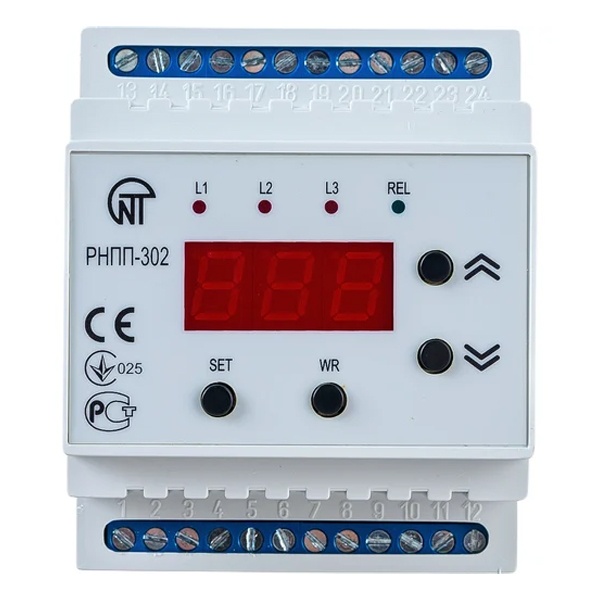 Трехфазное реле контроля напряжения и фаз Новатек РНПП-302М 12А контроль слипания контактов кон-ра