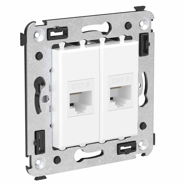 Компьютерная розетка RJ-45 без шторки в стену, кат.6 двойная, Avanti, Белое облако