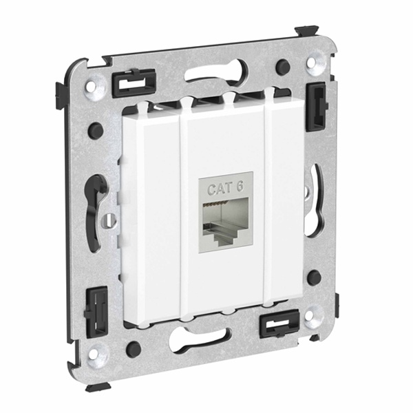 Компьютерная розетка RJ-45 без шторки в стену, кат.6 одинарная экранированная, Avanti, Белое обла