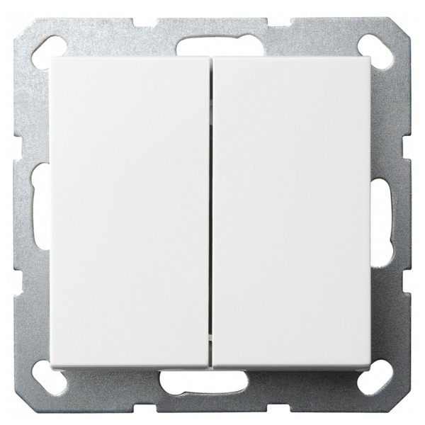 Выключатель двухклавишный проходной Jasmart G 10A, белый глянцевый