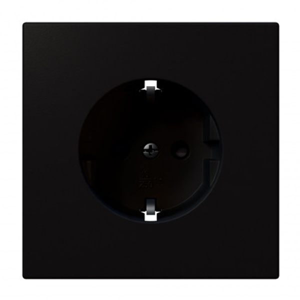 Розетка с заземлением со шторками Jasmart FD 16А, черный матовый (soft touch)
