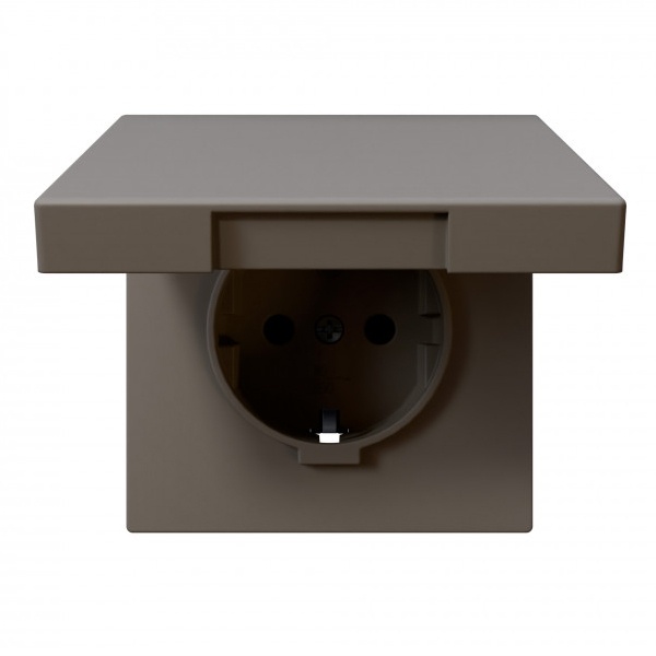 Розетка с заземлением со шторками и крышкой Jasmart FD 16А, тауп (soft touch)