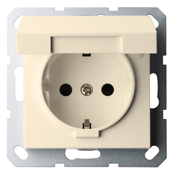 Розетка с заземлением со шторками и крышкой Jasmart G 16А, шампань