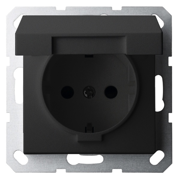 Розетка с заземлением со шторками и крышкой Jasmart G 16А, черный матовый