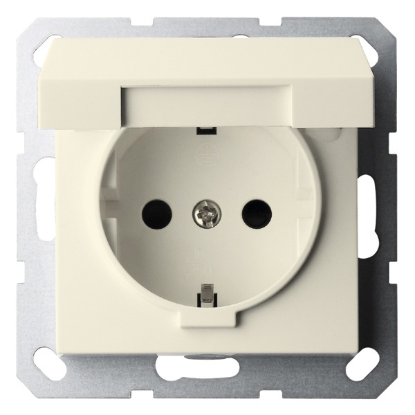 Розетка с заземлением со шторками и крышкой Jasmart G 16А, слоновая кость (бежевый)