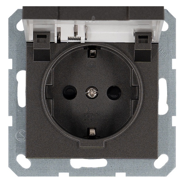 Розетка с заземлением со шторками и крышкой Jasmart G 16А, мокко