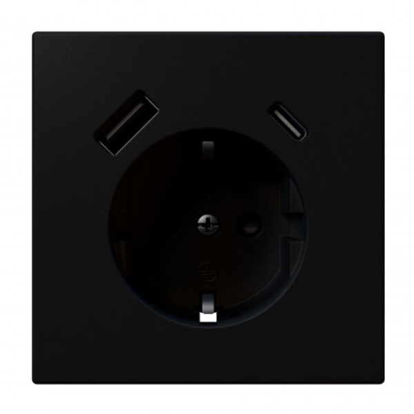 Розетка с заземлением со шторками Jasmart FD 16A USB A+C 25W, черный матовый (soft touch)