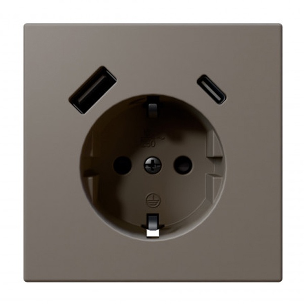 Розетка с заземлением со шторками Jasmart FD 16A USB A+C 25W, тауп (soft touch)