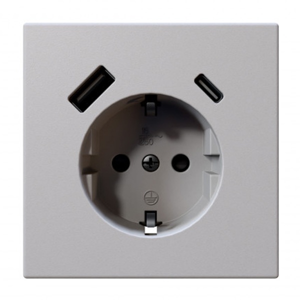 Розетка с заземлением со шторками Jasmart FD 16A USB A+C 25W, белый матовый (soft touch)