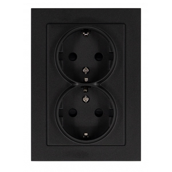 Розетка двойная с заземлением со шторками Jasmart G 16А, антрацит