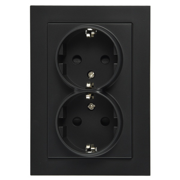 Розетка двойная с заземлением со шторками Jasmart G 16А, черный матовый