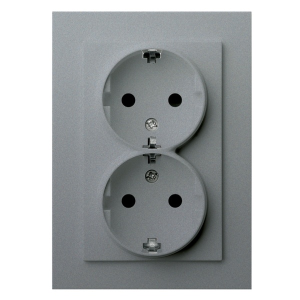 Розетка двойная с заземлением со шторками Jasmart G 16А, алюминий