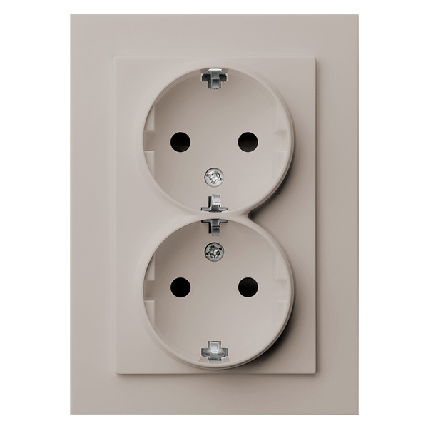 Розетка двойная с заземлением со шторками Jasmart G 16А, тауп