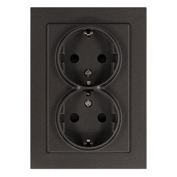 Розетка двойная с заземлением со шторками Jasmart G 16А, мокко