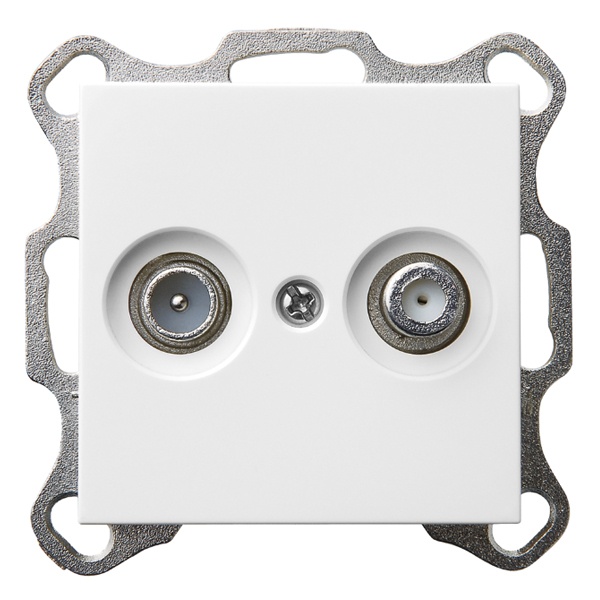 Розетка TV+FM Jasmart G d9.5мм проходная, белый глянцевый