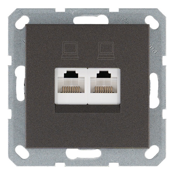 Интернет-розетка RJ45 Jasmart G двойная категория 6, мокко