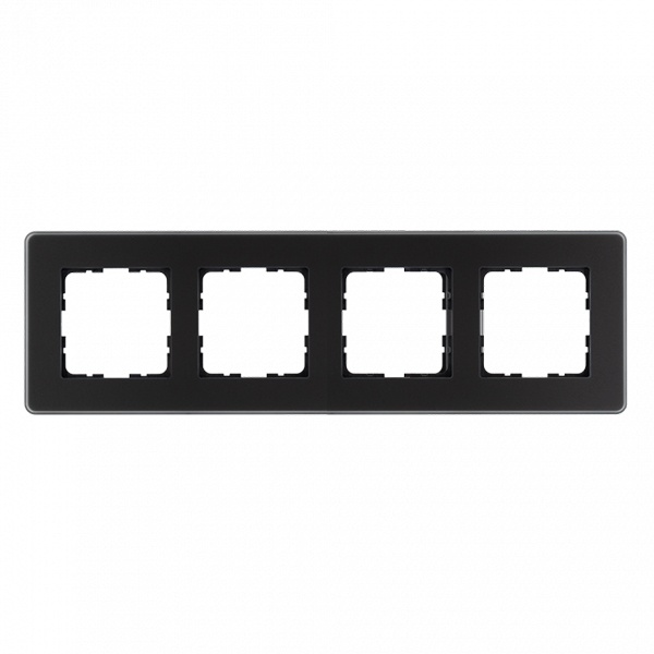 Рамка закругленная Jasmart 4-постовая, стекло матовое черный