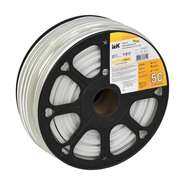 Светодиодная неоновая лента ИЭК LED LSR 2835 WW 120Led/m 9,6W/m 220V IP67 3000K 16mm (уп. 50м)