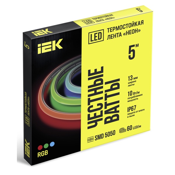 Светодиодная термостойкая лента ИЭК SMD5050 60Led/m 10W/m 24V IP67 RGB 13mm (уп. 5м) для бани/сауны