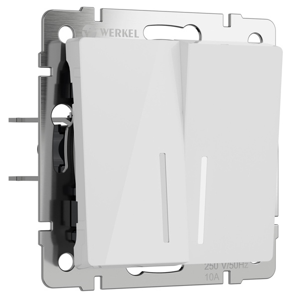 Выключатель двухклавишный проходной с подсветкой Werkel акрил белый