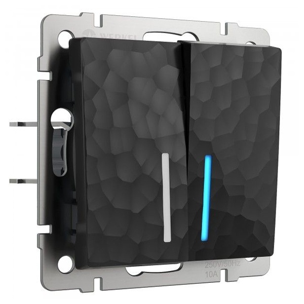 Выключатель двухклавишный с подсветкой Werkel Hammer черный