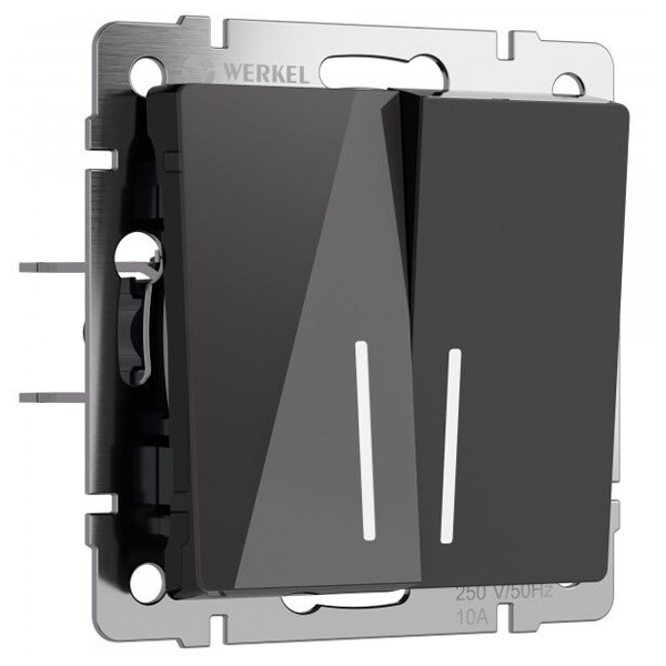 Выключатель двухклавишный проходной с подсветкой Werkel акрил черный