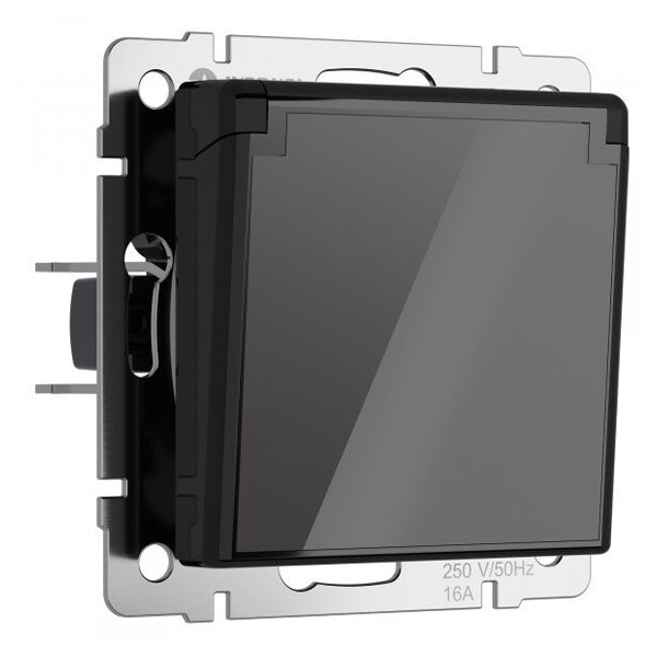 Розетка влагозащищенная с заземлением с крышкой и шторками IP44 Werkel акрил черный