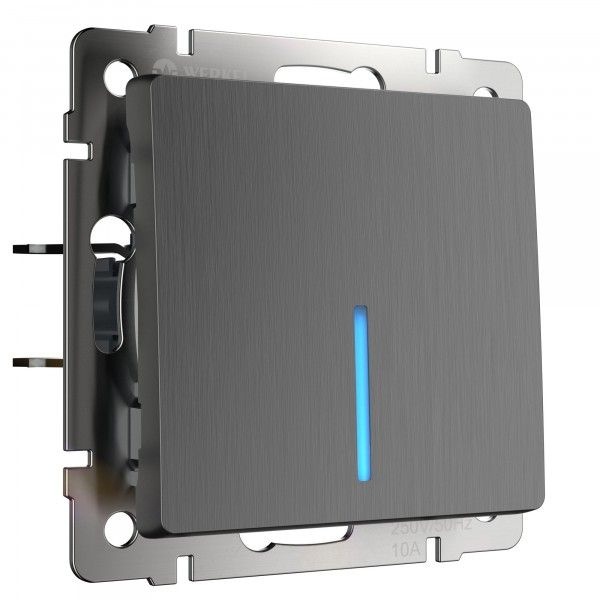 Выключатель одноклавишный с подсветкой Werkel графит рифленый