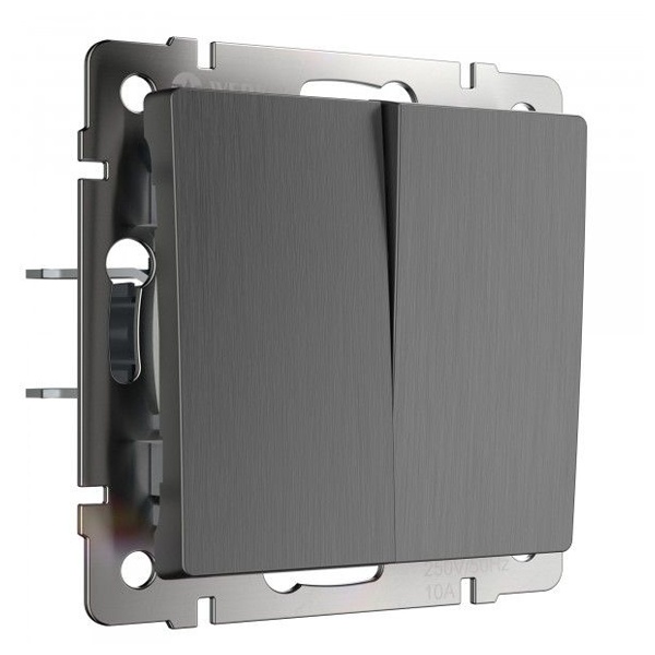 Выключатель двухклавишный проходной Werkel графит рифленый