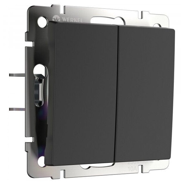 Выключатель двухклавишный с самовозвратом Werkel черный матовый