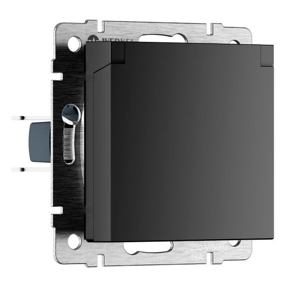 Розетка влагозащищенная с заземлением с крышкой и шторками IP44 New Werkel черный матовый