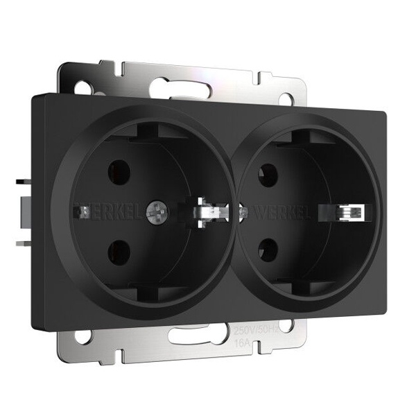 Розетка двойная с заземлением Werkel черный матовый