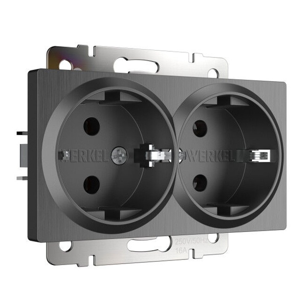 Розетка двойная с заземлением Werkel графит рифленый