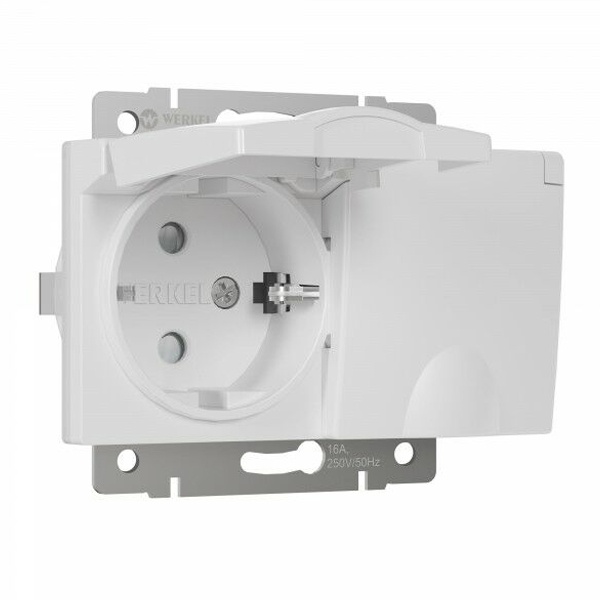 Розетка влагозащищенная с заземлением с крышкой и шторками IP44 Werkel белый