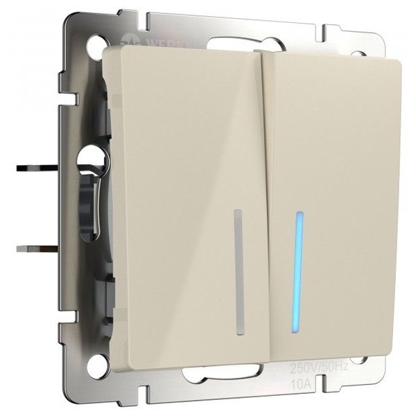 Выключатель двухклавишный с подсветкой Werkel слоновая кость (бежевый)