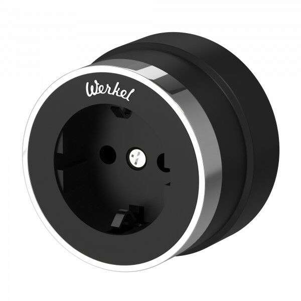 Накладная розетка с заземлением Werkel Vintage черный матовый/хром