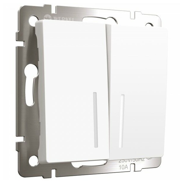 Выключатель двухклавишный проходной с подсветкой Werkel белый матовый