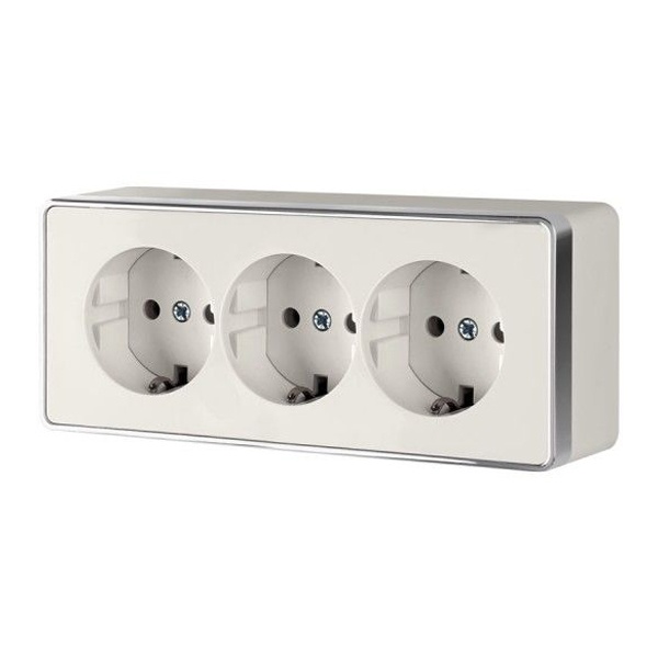 Розетка накладная тройная с заземлением и шторками Werkel Gallant слоновая кость (бежевый)