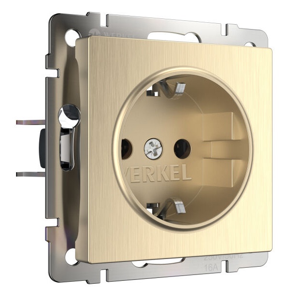 Розетка с заземлением и шторками Werkel шампань рифленый