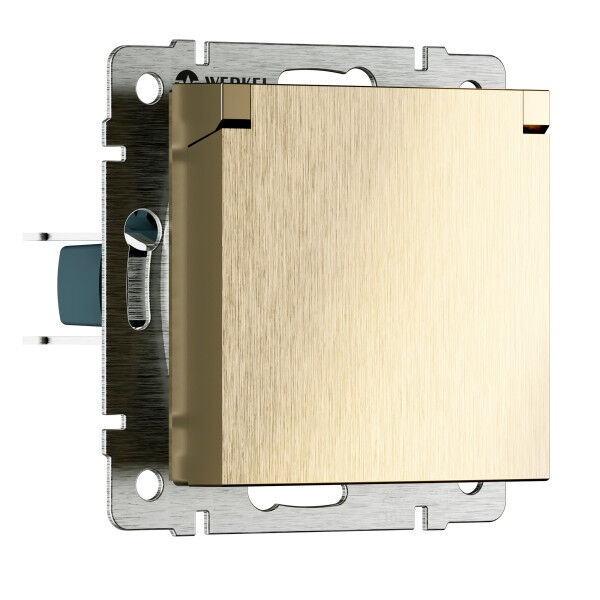 Розетка влагозащищенная с заземлением с крышкой и шторками IP44 New Werkel шампань рифленый