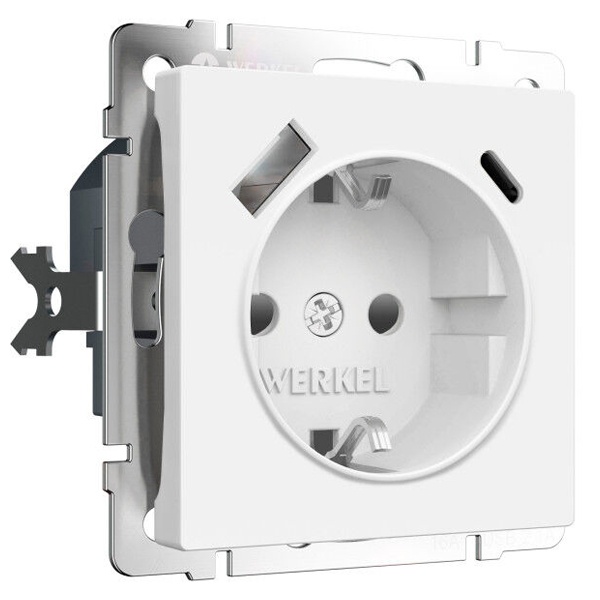 Розетка с заземлением, шторками и USB тип A+C 3А Werkel белый матовый