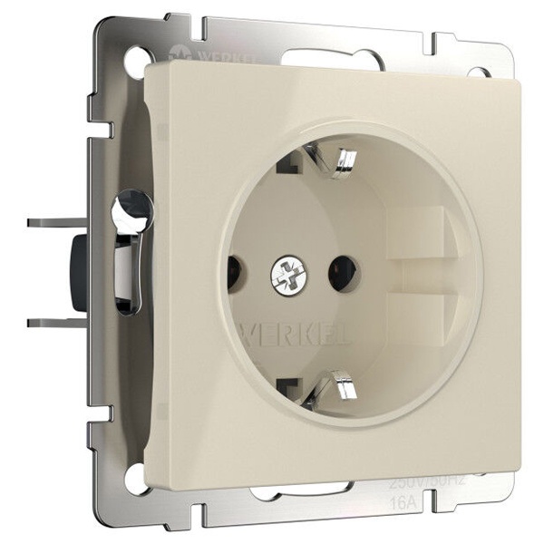 Розетка с заземлением, безвинтовой зажим Werkel слоновая кость (бежевый)