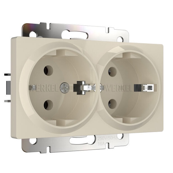 Розетка двойная с заземлением Werkel слоновая кость (бежевый)