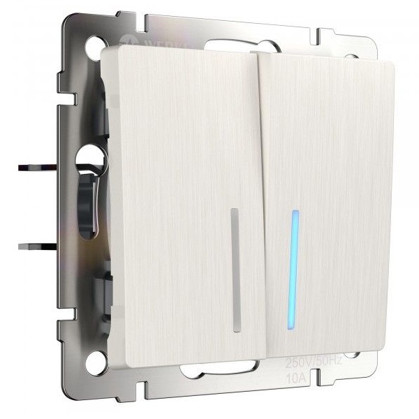 Выключатель двухклавишный с подсветкой Werkel перламутровый рифленый