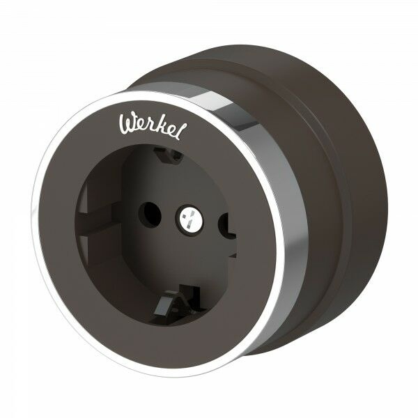 Накладная розетка с заземлением Werkel Vintage мокко матовый/хром