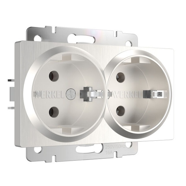 Розетка двойная с заземлением Werkel перламутровый рифленый